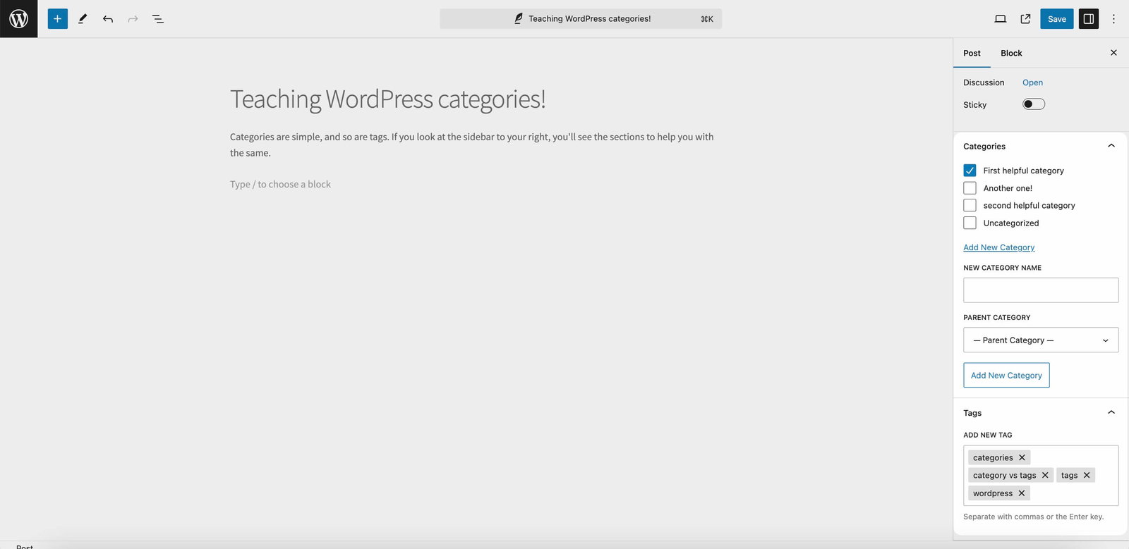 Setting categories and tags in wordpress post editor Setting categories and tags in wordpress post editor