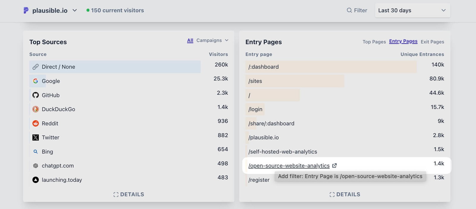 Adding filter directly from the Pages report Adding filter directly from the Pages report